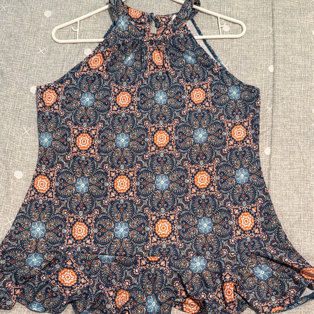 Collection B Blue and Orange Patterned Blouse